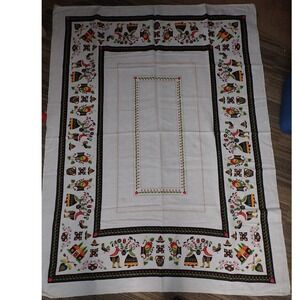 Vintage‎ Linen Pennsylvania Dutch Tablecloth 44x 46 Cottage Farm Retro